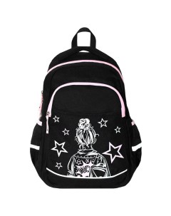 Рюкзак школьный Девочка с рюкзаком 1 отд уплотнённая спинка и дно черный Феникс