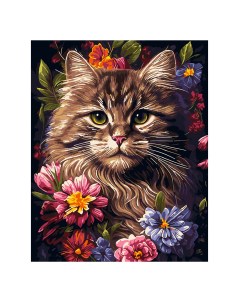 Картина по номерам Кот в цветах 40х50 см Лори