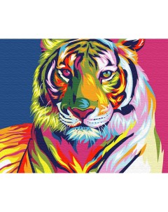 Картина по номерам 40х50 без подрамника Радужный тигр Вангогвомне