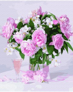 Картина по номерам 40х50 на подрамнике Свежие розы в вазе Вангогвомне