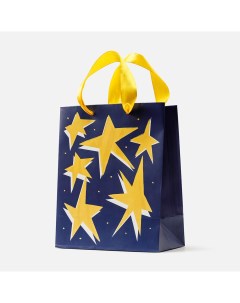 Новогодний подарочный пакет Жёлтые звёзды 18x22 3x10 см 1 шт Самокат