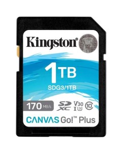 Карта памяти SDXC UHS I U3 Canvas Go Plus 1024 ГБ 170 МБ с Class 10 SDG3 1TB 1 шт без адаптера Kingston