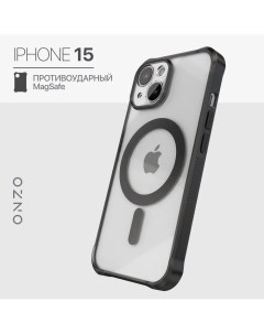 Чехол MAGSAFE для iPhone 15 с усиленными углами с магнитом прозрачный с черными рамками Onzo