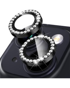 Защитное стекло на камеру iPhone 14 Plus со стразами черный Qvatra