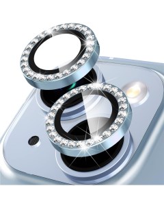 Защитное стекло на камеру iPhone 14 со стразами голубой Qvatra