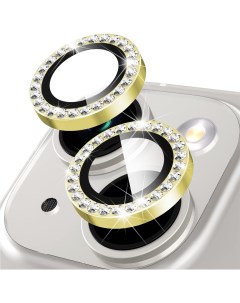 Защитное стекло на камеру iPhone 14 Plus со стразами золотистый Qvatra