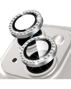 Защитное стекло на камеру iPhone 14 со стразами серебристый Qvatra