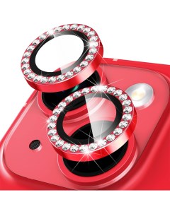 Защитное стекло на камеру iPhone 14 Plus со стразами красный Qvatra
