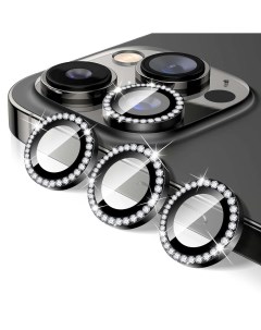 Защитное стекло на камеру iPhone 14 Pro со стразами черный Qvatra