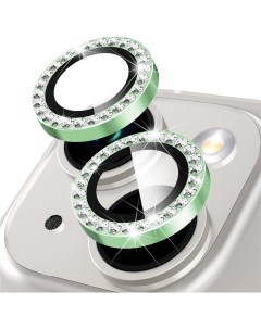 Защитное стекло на камеру iPhone 14 со стразами зеленый Qvatra