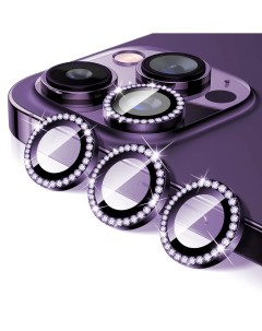 Защитное стекло на камеру iPhone 14 Pro со стразами фиолетовый Qvatra