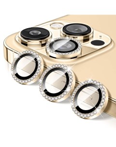 Защитное стекло на камеру iPhone 14 Pro со стразами золотистый Qvatra