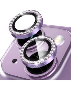 Защитное стекло на камеру iPhone 14 со стразами фиолетовый Qvatra