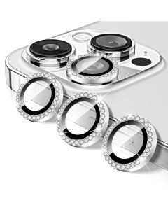 Защитное стекло на камеру iPhone 14 Pro Max со стразами серебристый Qvatra