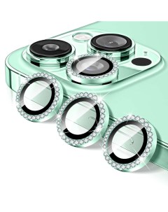 Защитное стекло на камеру iPhone 14 Pro со стразами зеленый Qvatra