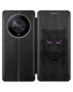 Чехол книжка на Honor X9b X50 с принтом Розовоглазая кошка черный Gosso cases