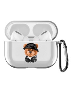 Чехол с карабином для Apple AirPods Pro Мишка Тони в панамке прозрачный Musthavecase
