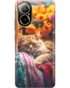 Силиконовый чехол на Realme C67 с рисунком Спящий на пледе котик Gosso cases
