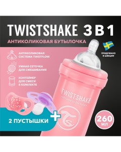 Детская антиколиковая бутылочка розовая 260 мл 2 мес 2 пустышки в наборе Twistshake