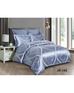 Комплект постельного белья JC 143 Семейное жаккард синее с узорами Вальтери