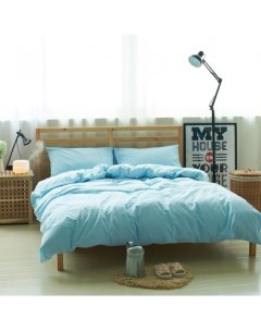 Комплект постельного белья LE 10 2 спальное льняное однотонное голубое Вальтери