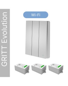 Умный выключатель GRITT Evolution 3кл серебристый комплект 1 выкл 3 реле 1000Вт Gritt electric