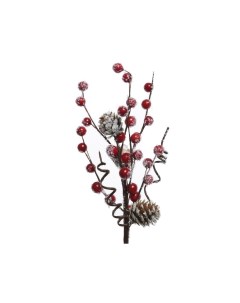 Новогодняя ветка шишки с клюквинками заснеженная 620022 30 см Kaemingk