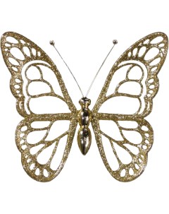 Елочная игрушка мерцающая ажурная бабочка J0003 14 см 1 шт золотистый Морозко