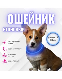 Ошейник для собак Walk со светодиодами цвет синий 40см Zdk