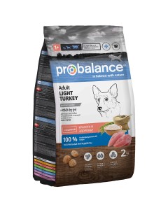 Сухой корм для собак Adult Light Turkey для взрослых всех пород индейка 2 кг Probalance