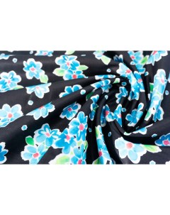 Ткань хлопок американский голубые цветы на черном 100х100 Unofabric