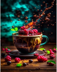 Алмазная мозаика Чашка кофе с ягодками на подрамнике 40x50 HWA5977 Boomboomshop
