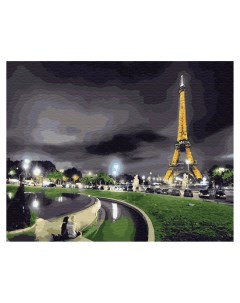 Картина по номерам Ночное освещение Парижа 40х50 без подрамника Вангогвомне