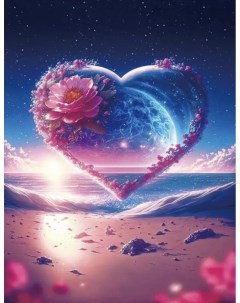 Алмазная мозаика Сердце в цветах на фоне моря на подрамнике 50x65 GAB74743 Boomboomshop