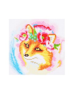 Алмазная мозаика Лисичка с цветами 20х20 см Рыжий кот