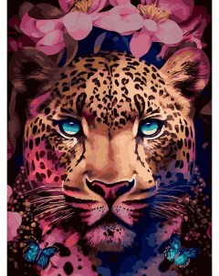 Картина по номерам Цветочный леопард Белоснежка