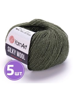 Пряжа Silky Wool 346 меланж оливковый 5 шт по 25 г Yarnart