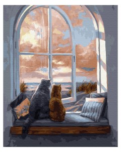 Картина по номерам Кошки на окне 40х50 без подрамника Вангогвомне