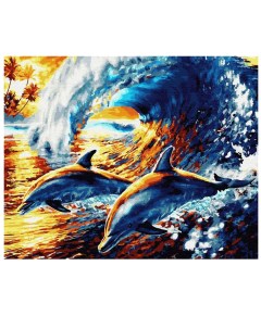 Картина по номерам Веселые дельфины 40х50 без подрамника Вангогвомне