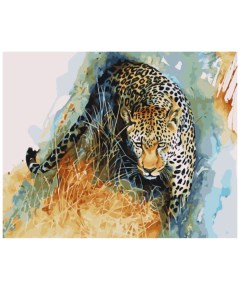 Картина по номерам Акварельный крадущийся леопард 40х50 на подрамнике Вангогвомне