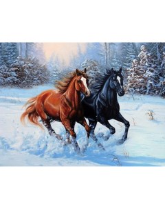 Алмазная мозаика Пара лошадей в зимнем лесу на подрамнике 50x65 TCB3322 Boomboomshop