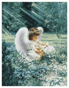 Картина по номерам Ангелочек с кроликом 40х50 на подрамнике Вангогвомне