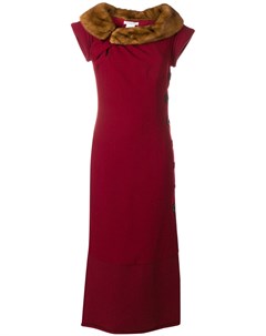 Christian dior pre owned платье макси с меховым воротником 38 красный Christian dior pre-owned