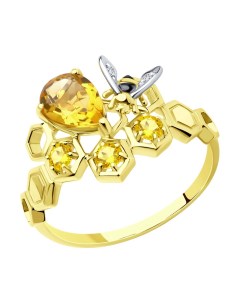Кольцо из желтого золота с цитринами и фианитами Sokolov