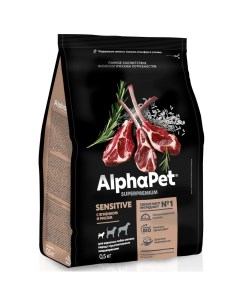 Сухой корм для собак мини пород с ягненком и рисом 500 г Alphapet