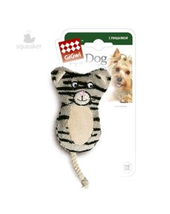 Игрушка для собак Кот с двумя пищалками ткань пластик 9 см Gigwi