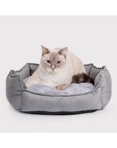 Лежак с искусственным мехом для кошек и собак 46х46х15 см серый Rurri