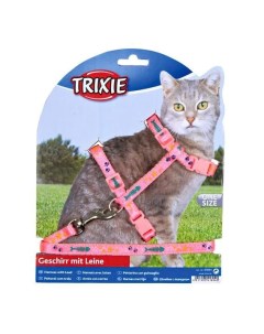 Шлейка с поводком для кошки с рисунком нейлон 22 36 см 10 мм 1 2 м Trixie
