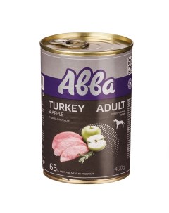 Adult Консервы для собак всех пород с индейкой и яблоком 400 гр Avva