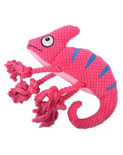 Игрушка для собак хамелеон плюшевая с канатиками и пищалкой 26 см Розовый Mr.kranch